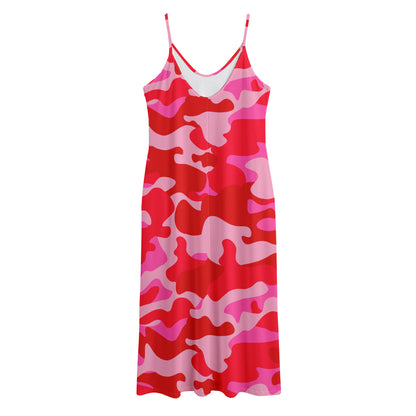 Hot Pink Camouflage Print Jersey Midi Cami Dress