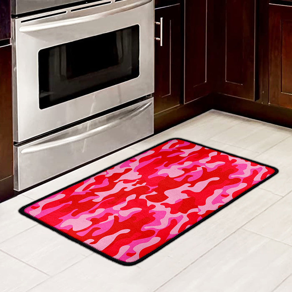 Hot Pink Camouflage Print Kitchen Mat