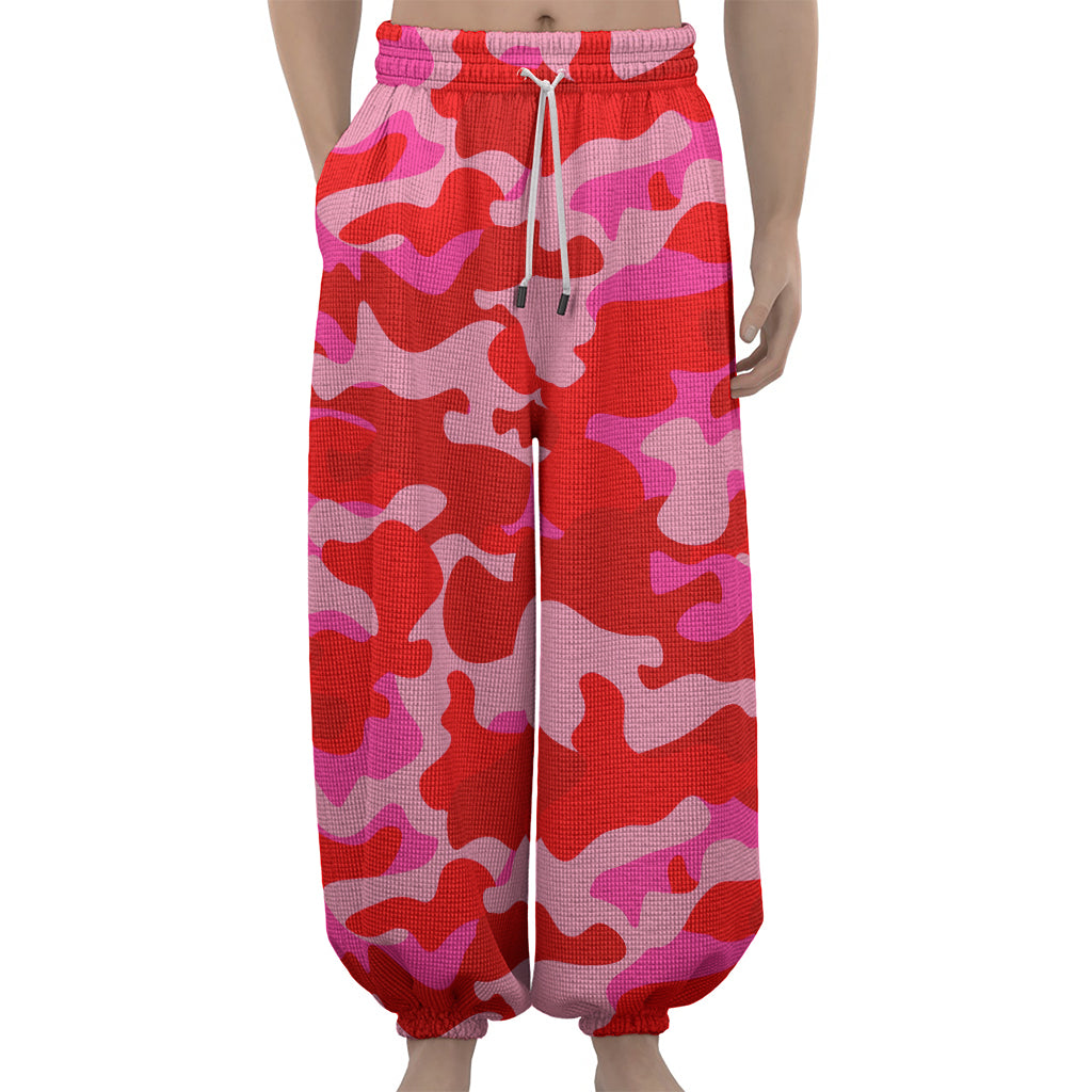 Hot Pink Camouflage Print Lantern Pants