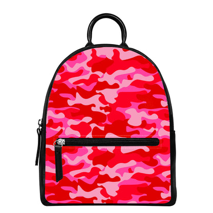 Hot Pink Camouflage Print Leather Backpack