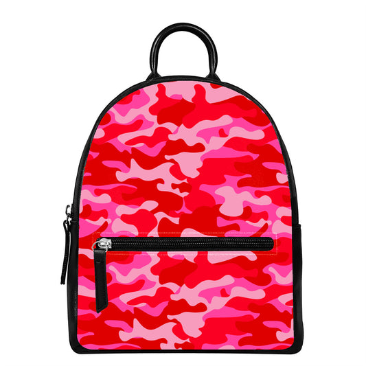 Hot Pink Camouflage Print Leather Backpack
