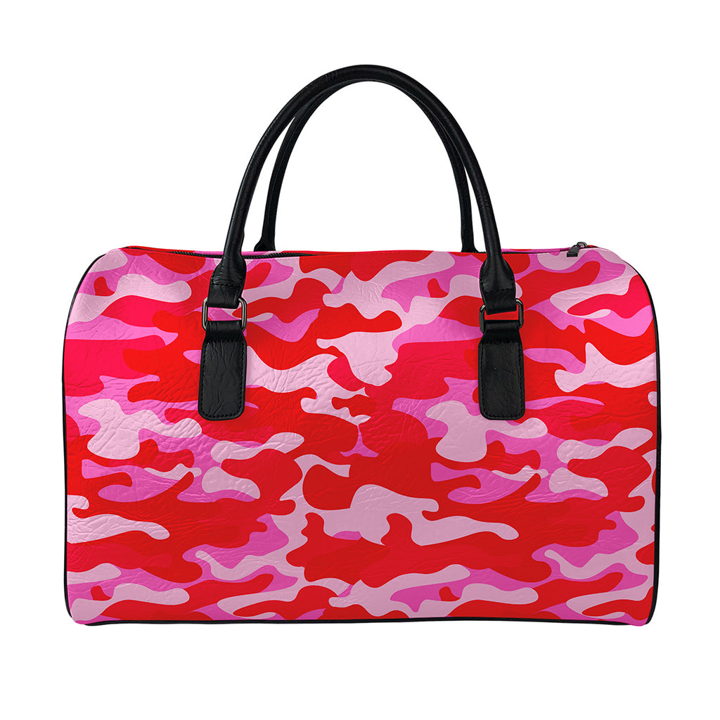 Hot Pink Camouflage Print Leather Duffle Bag