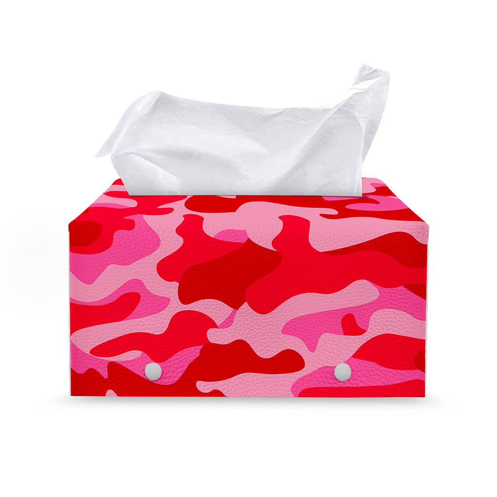 Hot Pink Camouflage Print Leather Tissue Box Cover