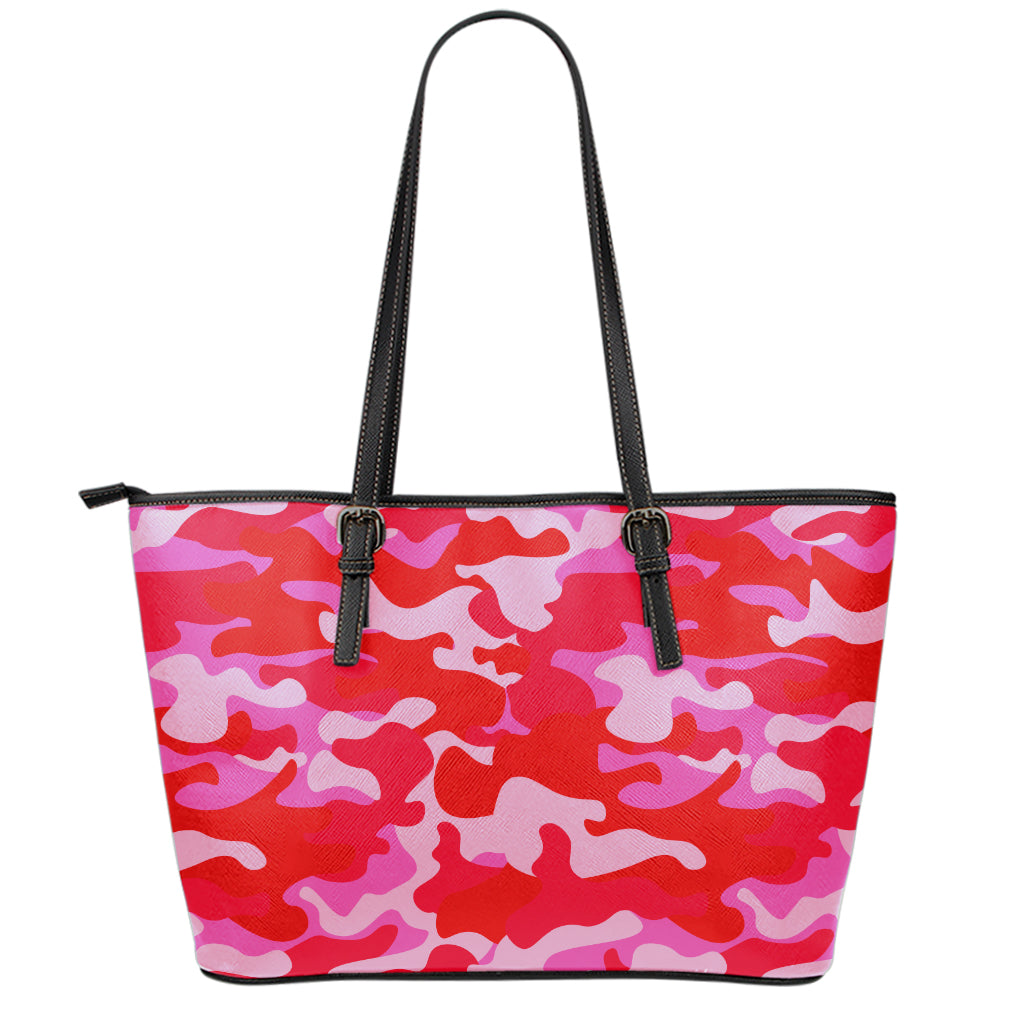 Hot Pink Camouflage Print Leather Tote Bag