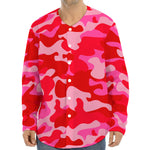 Hot Pink Camouflage Print Long Sleeve Baseball Jersey