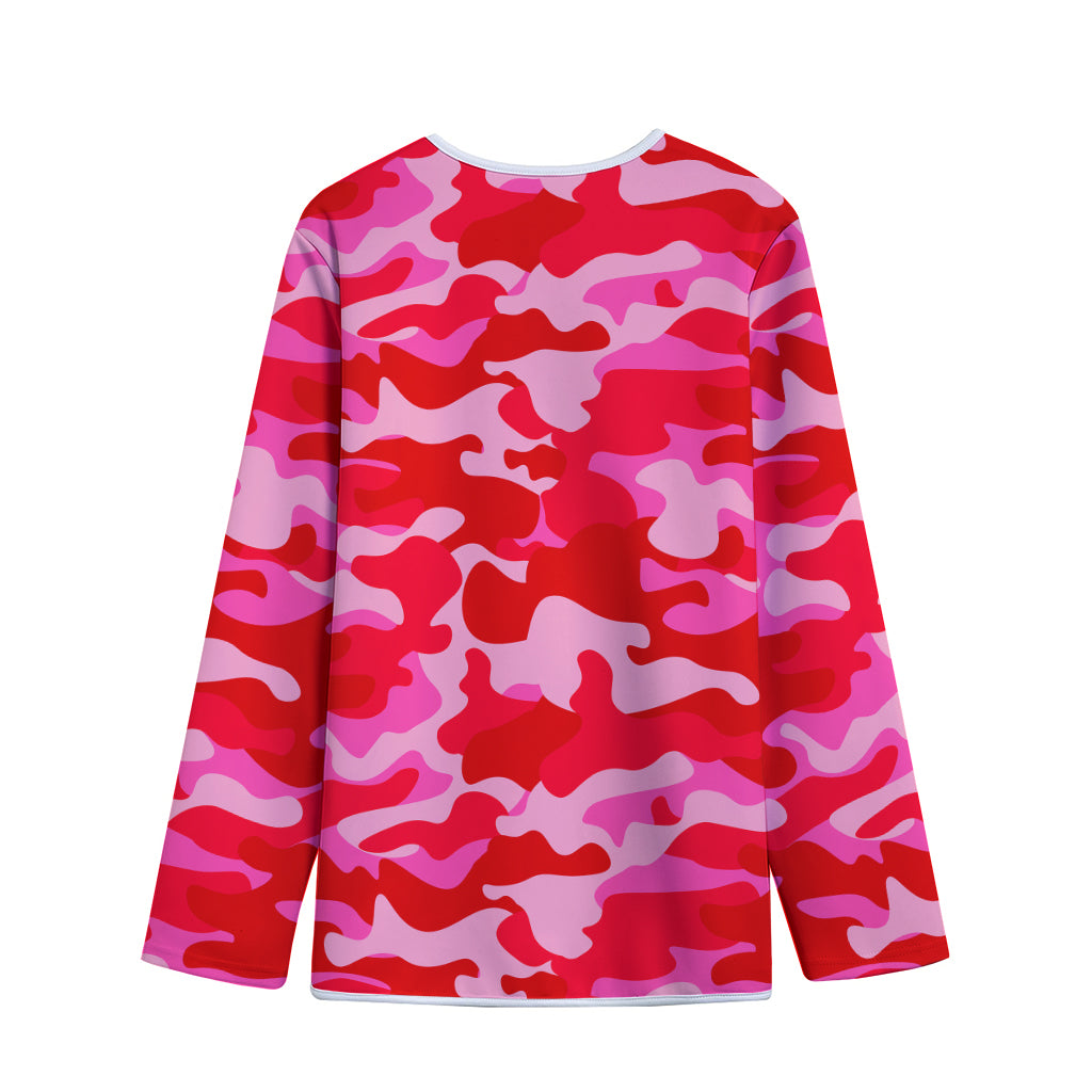 Hot Pink Camouflage Print Long Sleeve Short Coat
