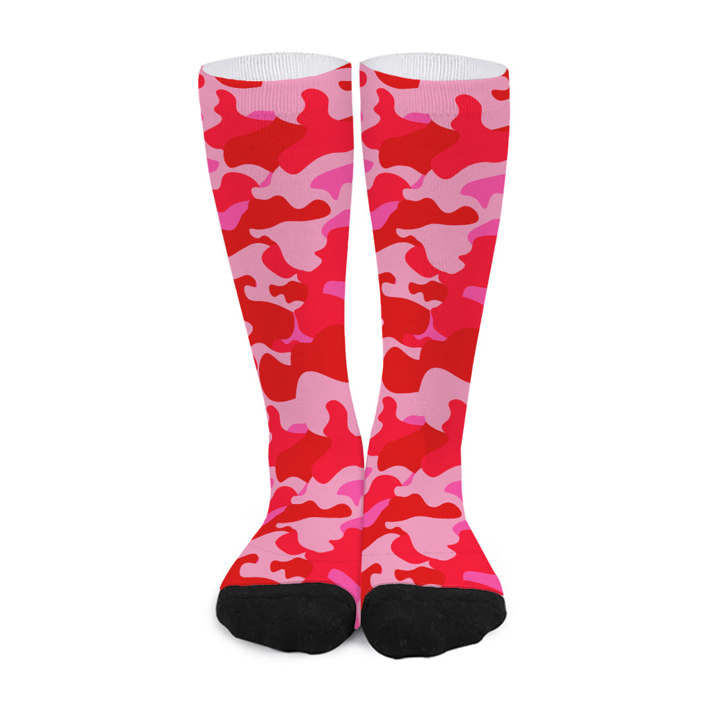 Hot Pink Camouflage Print Long Socks