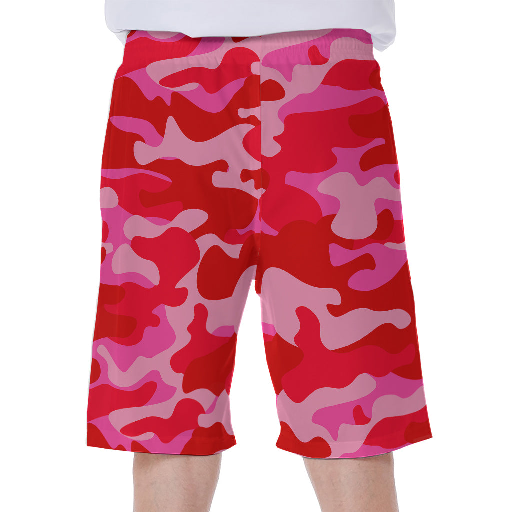 Hot Pink Camouflage Print Men's Beach Shorts