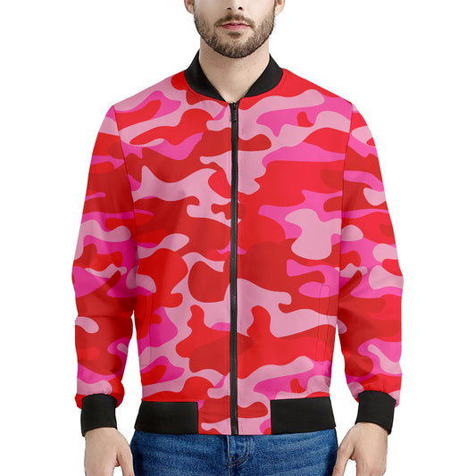 Hot Pink Camouflage Print Men's Bomber Jacket
