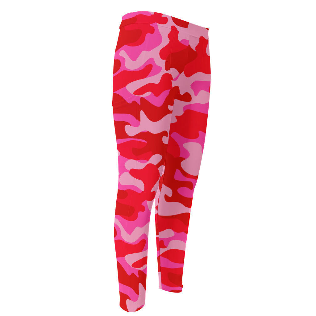 Hot Pink Camouflage Print Men's Compression Pants