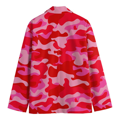 Hot Pink Camouflage Print Men's Cotton Blazer