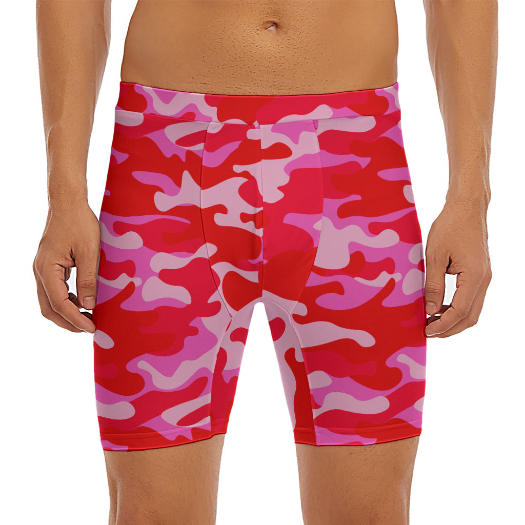 Hot Pink Camouflage Print Men's Long Boxer Briefs