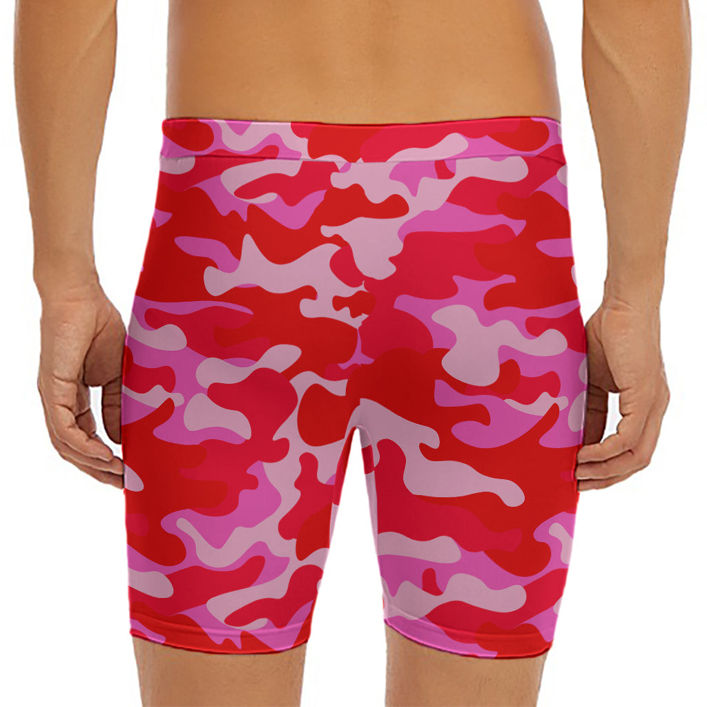Hot Pink Camouflage Print Men's Long Boxer Briefs