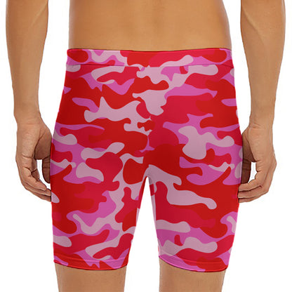 Hot Pink Camouflage Print Men's Long Boxer Briefs