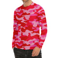 Hot Pink Camouflage Print Men's Long Sleeve Rash Guard