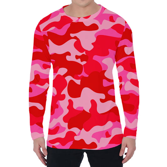 Hot Pink Camouflage Print Men's Long Sleeve T-Shirt