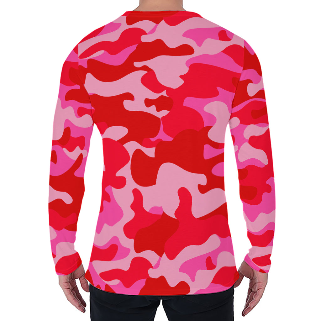 Hot Pink Camouflage Print Men's Long Sleeve T-Shirt