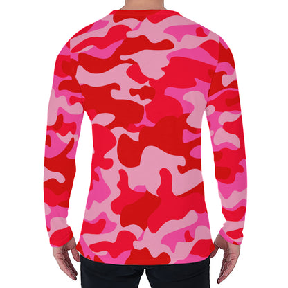 Hot Pink Camouflage Print Men's Long Sleeve T-Shirt