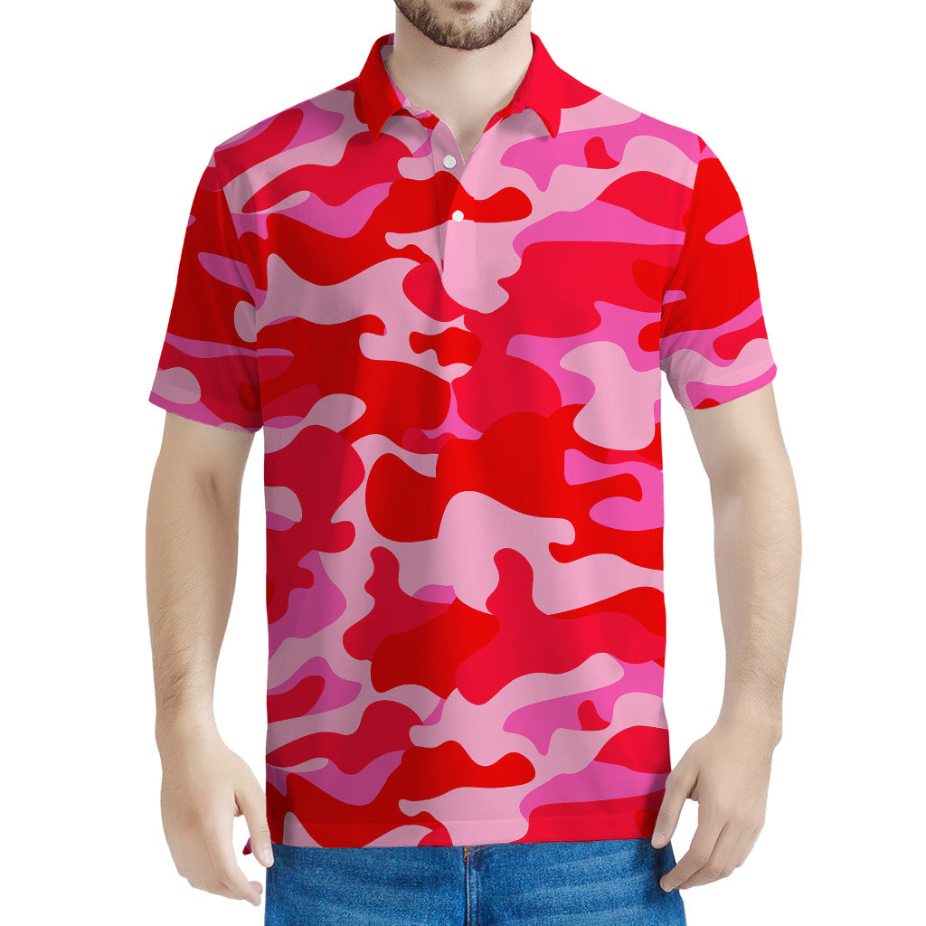Hot Pink Camouflage Print Men's Polo Shirt