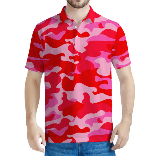 Hot Pink Camouflage Print Men's Polo Shirt