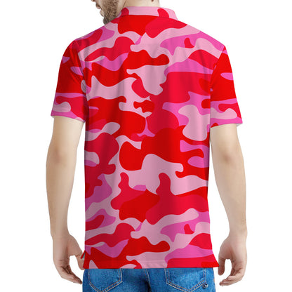 Hot Pink Camouflage Print Men's Polo Shirt