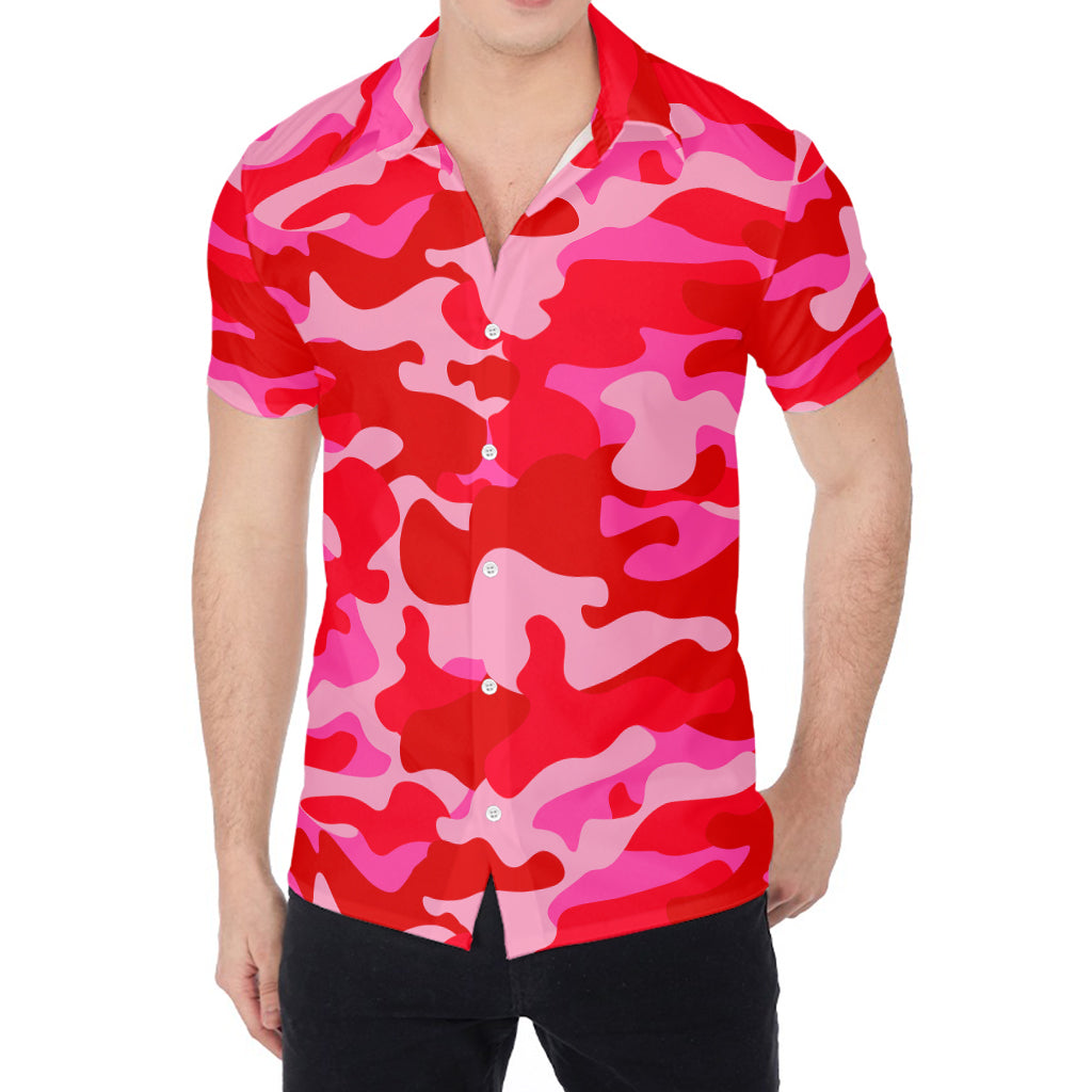 Hot Pink Camouflage Print Men's Shirt