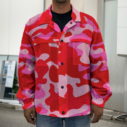 Hot Pink Camouflage Print Men's Shirt Jacket