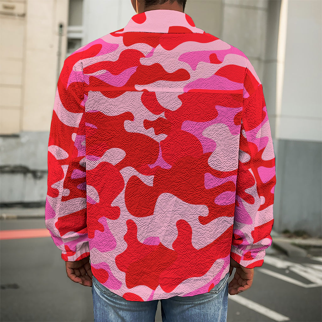 Hot Pink Camouflage Print Men's Shirt Jacket
