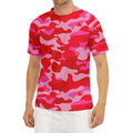 Hot Pink Camouflage Print Men's Short Sleeve Rash Guard