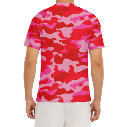 Hot Pink Camouflage Print Men's Short Sleeve Rash Guard