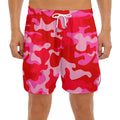 Hot Pink Camouflage Print Men's Split Running Shorts