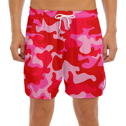 Hot Pink Camouflage Print Men's Split Running Shorts
