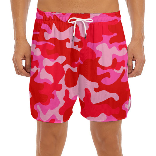 Hot Pink Camouflage Print Men's Split Running Shorts