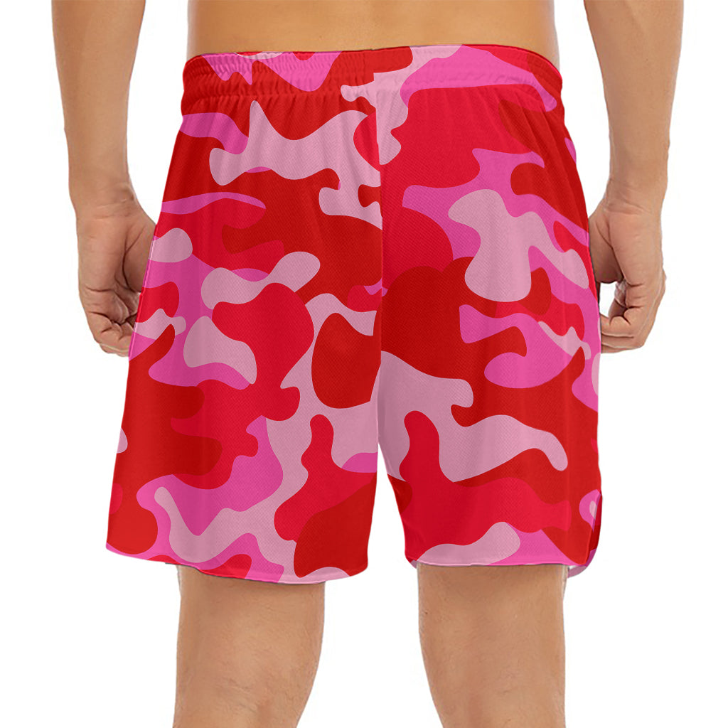 Hot Pink Camouflage Print Men's Split Running Shorts