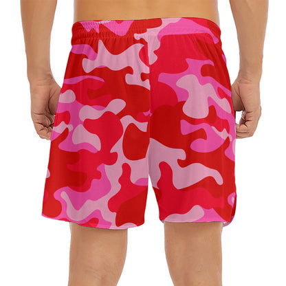 Hot Pink Camouflage Print Men's Split Running Shorts