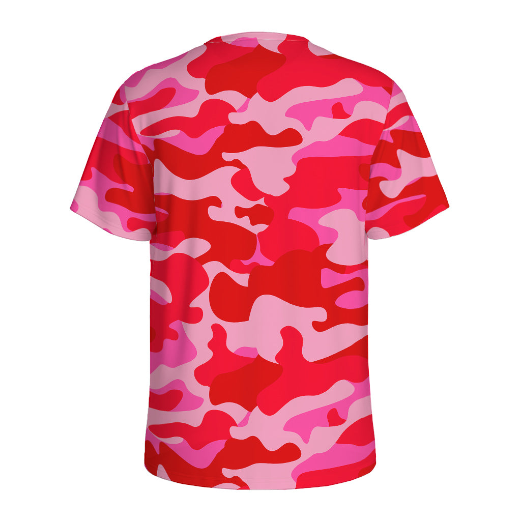 Hot Pink Camouflage Print Men's Sports T-Shirt