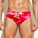 Hot Pink Camouflage Print Men's Swim Briefs