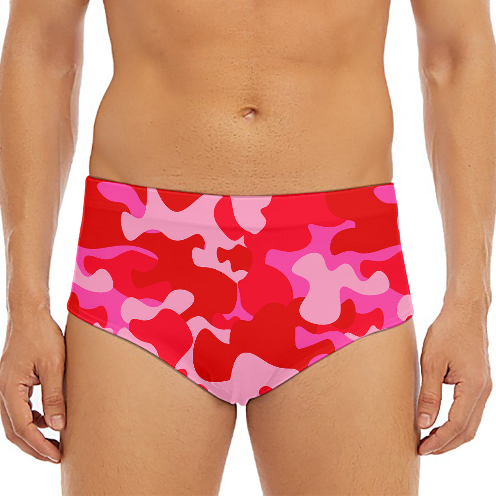 Hot Pink Camouflage Print Men's Triangle Swim Briefs