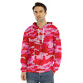 Hot Pink Camouflage Print Men's Velvet Pullover Hoodie