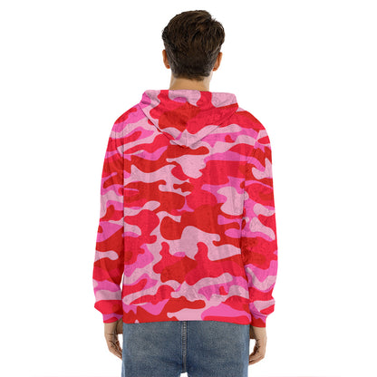 Hot Pink Camouflage Print Men's Velvet Pullover Hoodie