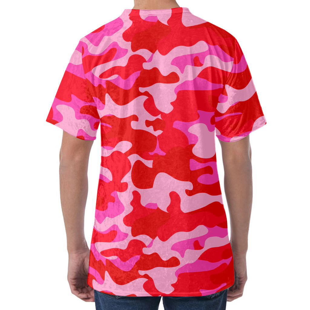 Hot Pink Camouflage Print Men's Velvet T-Shirt