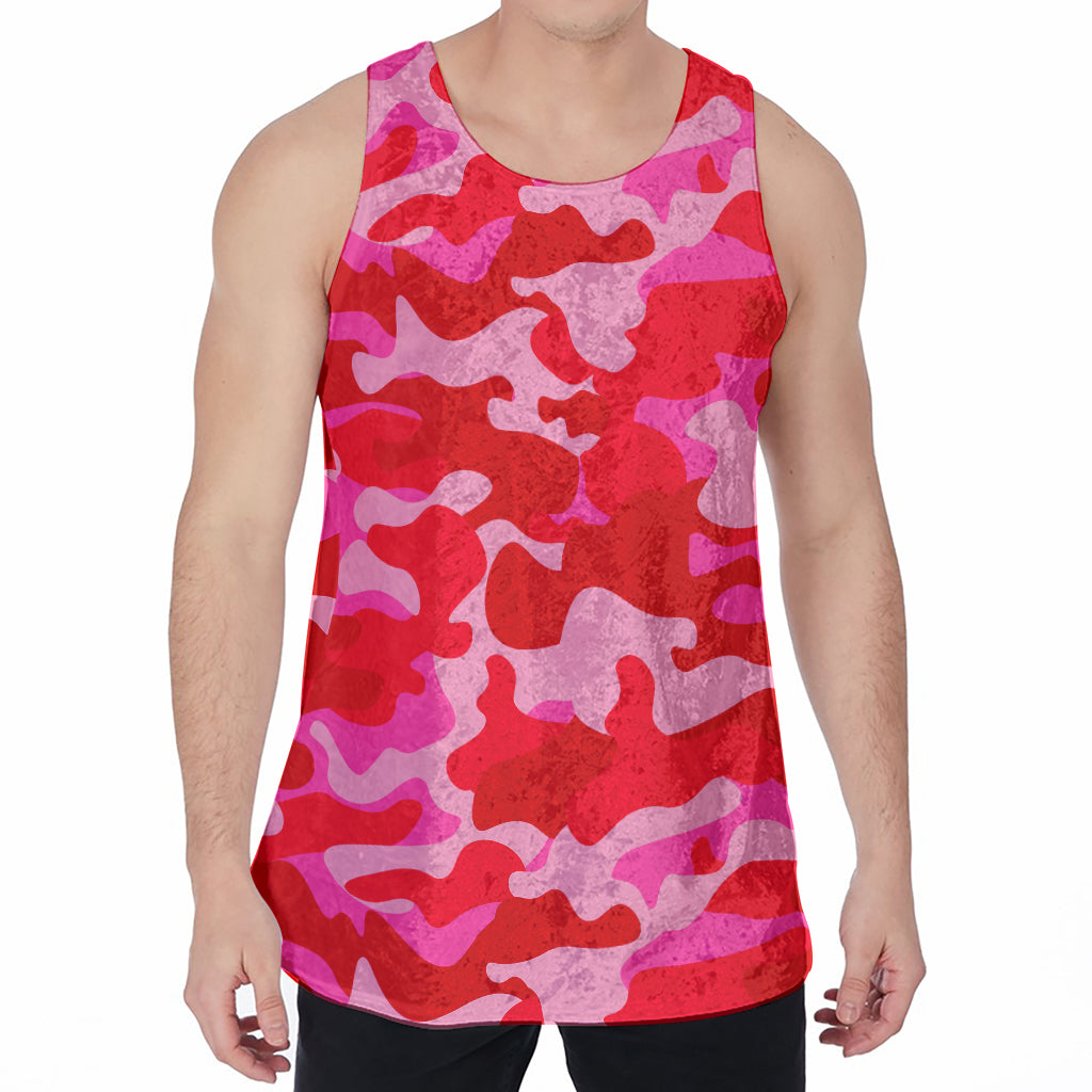 Hot Pink Camouflage Print Men's Velvet Tank Top