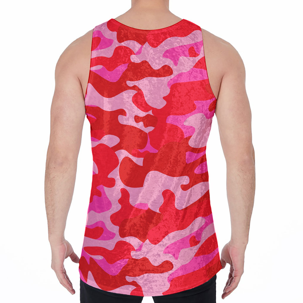 Hot Pink Camouflage Print Men's Velvet Tank Top