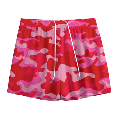 Hot Pink Camouflage Print Mesh Shorts