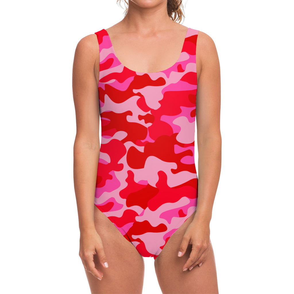 Hot Pink Camouflage Print One Piece Swimsuit