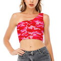 Hot Pink Camouflage Print One Shoulder Crop Top