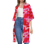 Hot Pink Camouflage Print Open Front Beach Cover Up