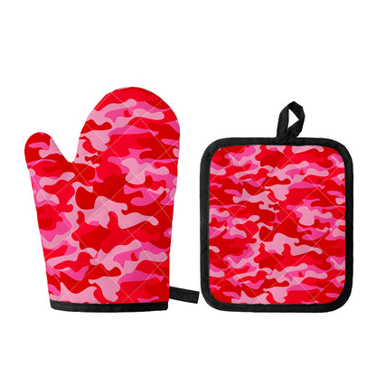 Hot Pink Camouflage Print Oven Mitt And Pot Holder Set