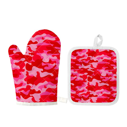 Hot Pink Camouflage Print Oven Mitt And Pot Holder Set