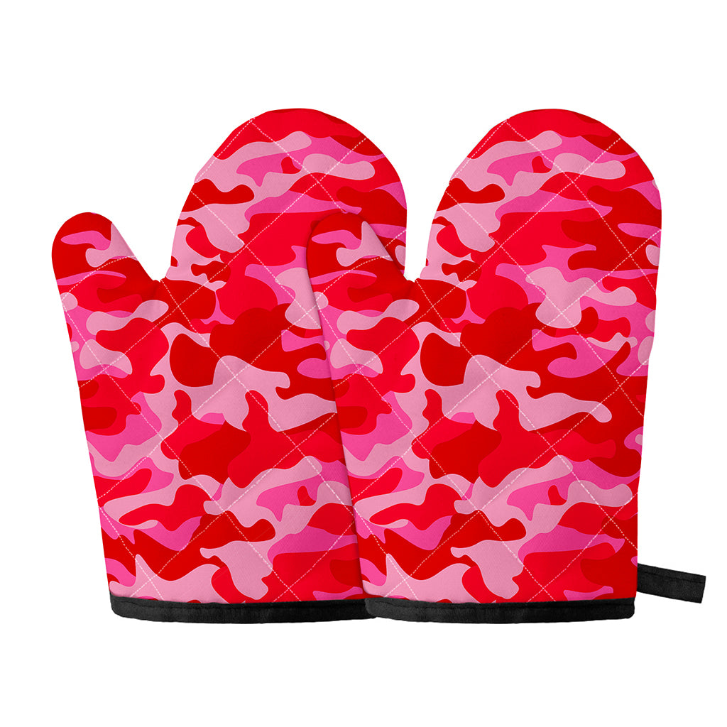 Hot Pink Camouflage Print Oven Mitts